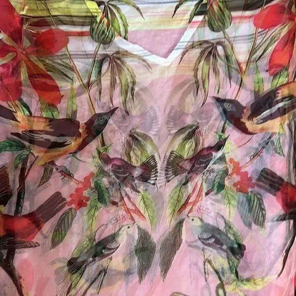 Cute colourful bird and flower tank with sheer overlay shirt - Picture 2 of 8